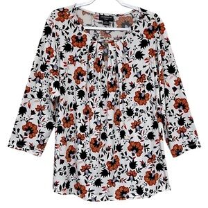 Liz Claiborne Career Women Floral Blouse Relaxed Peasant Cottage Office Size 1X
